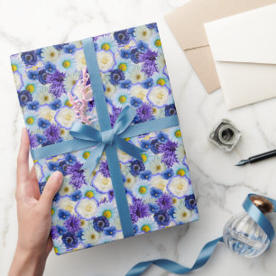 Blå Vit Blommig Kolla Bröllopsduschfest Presentpapper