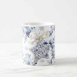 Blå Vit Blommig Stjärna Julgransprydnad Kaffemugg