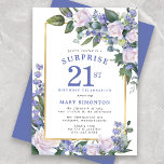 Blå vit Blommigt 21:a födelsedag Party Inbjudningar<br><div class="desc">Äkta en speciell kvinna med denna elegant och en feminin inbjudan till 21:a födelsedagspartiet. Överraskning och 21:a är skrivna i stor blå text. Födelsedagens firande följer. Gästgästens namn ligger också i blå huvudstad brev. Information om födelsedagsfirandet omges av en chic guld ram. Blommigten inslag är inkapslad i löv i djupa...</div>