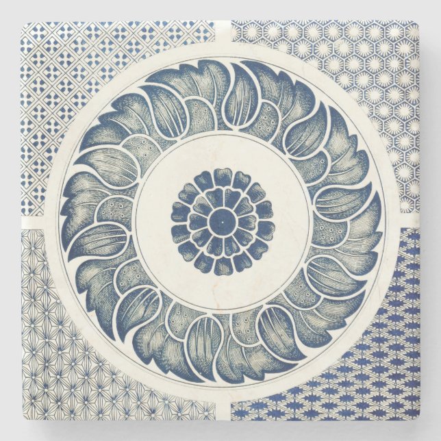 Blå vit Blommigt, kinesisk runda Stenunderlägg (Framsidan)