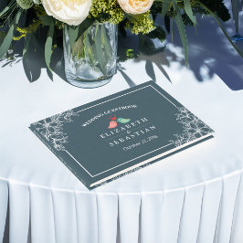 Blå vit Blommigt Love birds Bröllop Guestbook Gästböcker