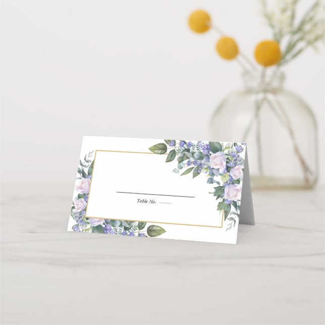 Blå vit Blommigt Placeringskort (Framsida)
