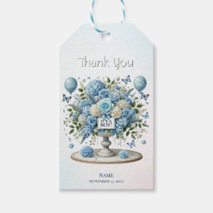 Blå vit Blommigt Vas Gift Märkre Presentetikett