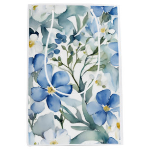 Blå vit blommor Vattenfärgad Chic