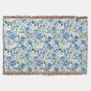 Blå vit blommor Vattenfärgad Chic Filt