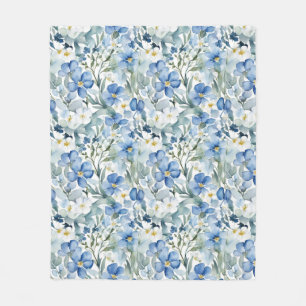 Blå vit blommor Vattenfärgad Chic Fleecefilt