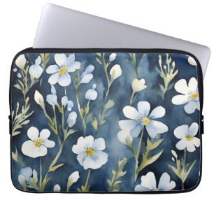 Blå vit blommor Vattenfärgad Chic Laptop Fodral