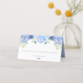 Blå vit blomster grönska elegant platskort placeringskort