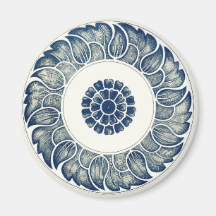 Blå vit blomster kinesisk rund magnet