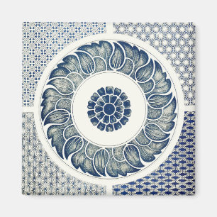 Blå vit blomster kinesisk rund magnet