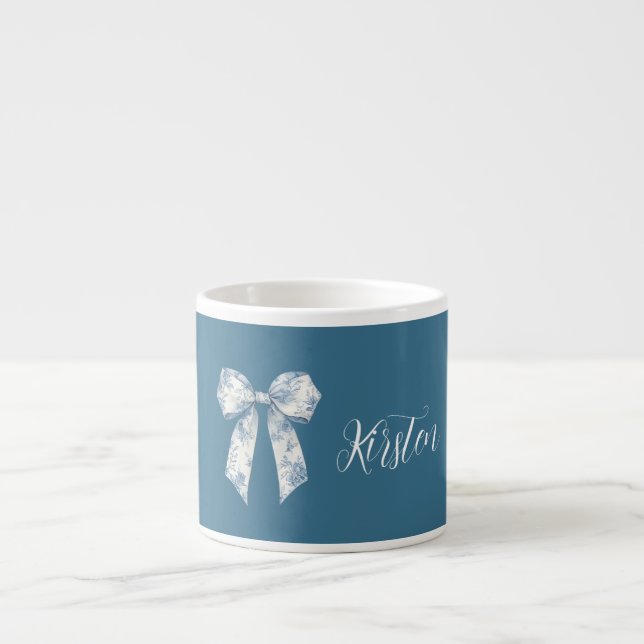 Blå vit blomsterbåge espressomugg (Framsidan)