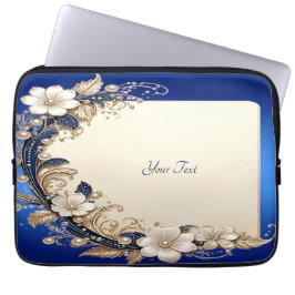 Blå vit blomsterdekoration för bärbar dator laptop fodral
