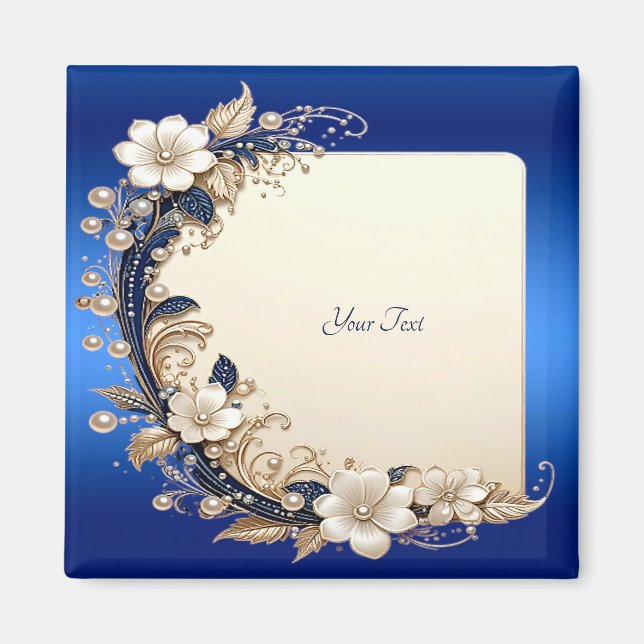 Blå vit blomsterdekoration Magnet (Framsidan)