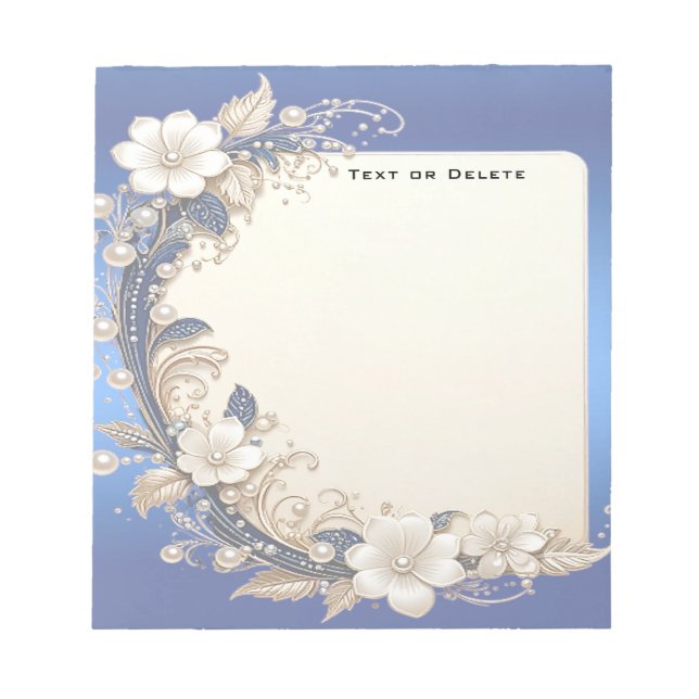 Blå vit blomsterdekoration Notepad Anteckningsblock (Framsida)