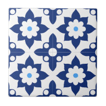 Blå & Vit blomstergeometri