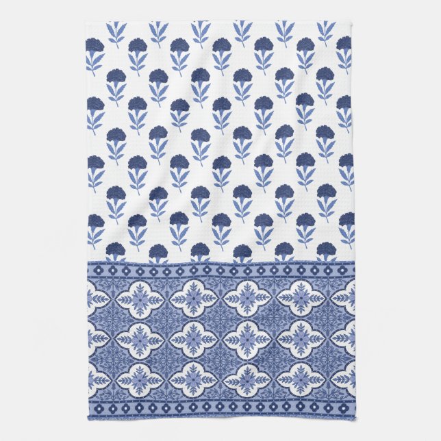Blå vit Boho stil köksduk Kökshandduk (Vertikal)