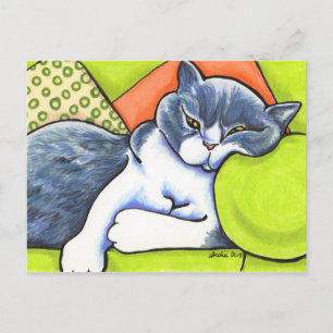 Blå vit brittisk Shorthair Mysigt off-Leash Art™ Vykort