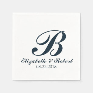Blå vit Bröllop-monogram-blöjor Pappersservett