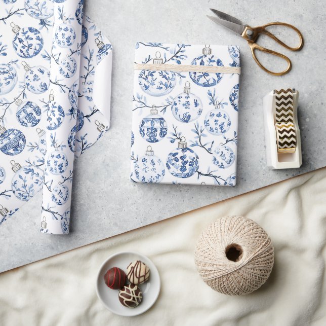 Blå vit Chic Blommigt jul Ornament Presentpapper (Hantverk)