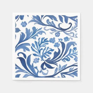 Blå Vit Chinoiserie Blommig Botanisk Pappersservett