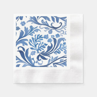 Blå Vit Chinoiserie Blommig Botanisk Pappersservett