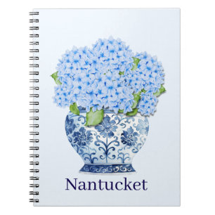 Blå & Vit Chinoiserie Blommig Nantucket Anteckning Anteckningsbok
