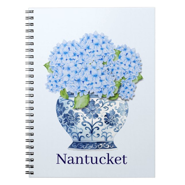 Blå & Vit Chinoiserie Blommig Nantucket Anteckning Anteckningsbok (Framsidan)