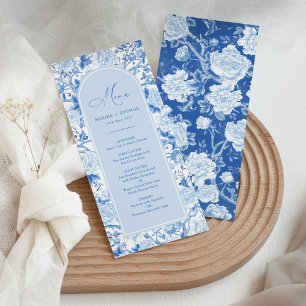 Blå vit Chinoiserie Blommigt Porcelain Menu Card Inbjudningar