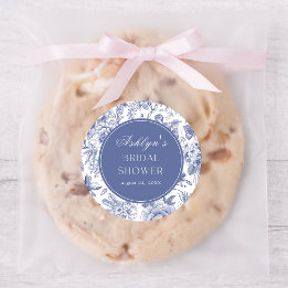 Blå Vit Chinoiserie Bröllopsdusch Rund Klistermärk Runt Klistermärke