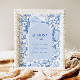 Blå vit Chinoiserie Mimosa Bar Bröllopsskylt Poster