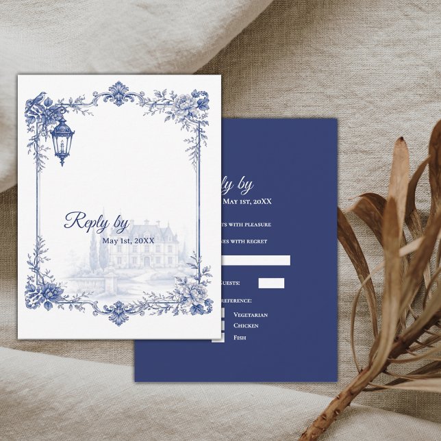 Blå Vit Chinoiserie Trädgårdsbröllop OSA Kort (Blue White Chinoiserie Garden Wedding RSVP Card)