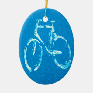 Blå vit cykel, Cyclycles-skylt Julgransprydnad Keramik