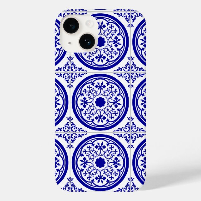 Blå Vit Delft Inspirerad Falsk Kakel iPhone (Baksida)