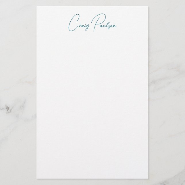 Blå Vit Din Namn Kalligrafi Unik Minimalistisk Brevpapper (Framsida)