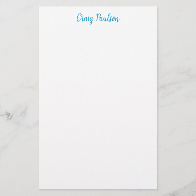Blå Vit Din Namn Kalligrafi Unik Minimalistisk Brevpapper (Framsida)