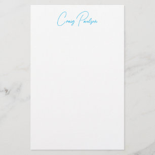 Blå Vit Din Namn Kalligrafi Unik Minimalistisk Brevpapper