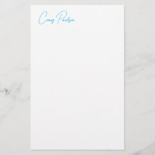 Blå Vit Din Namn Kalligrafi Unik Minimalistisk Brevpapper
