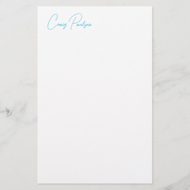 Blå Vit Din Namn Kalligrafi Unik Minimalistisk Brevpapper (Framsida)