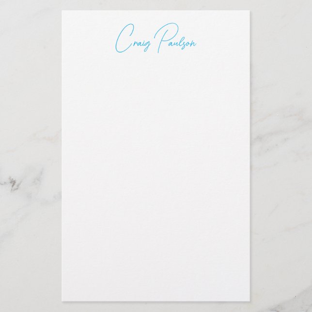 Blå vit ditt namnkalligrafi - unik minimalistisk brevpapper (Framsida)