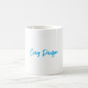 Blå vit ditt namnkalligrafi - unik minimalistisk kaffemugg