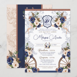 Blå vit Elegant Baroque Charro Quinceanera Inbjudningar