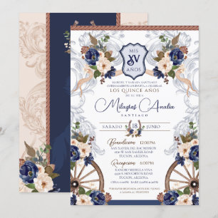Blå vit Elegant Baroque Charro Quinceanera Inbjudningar