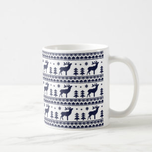 Blå vit Fair Isle Julsötare Mönster Kaffemugg