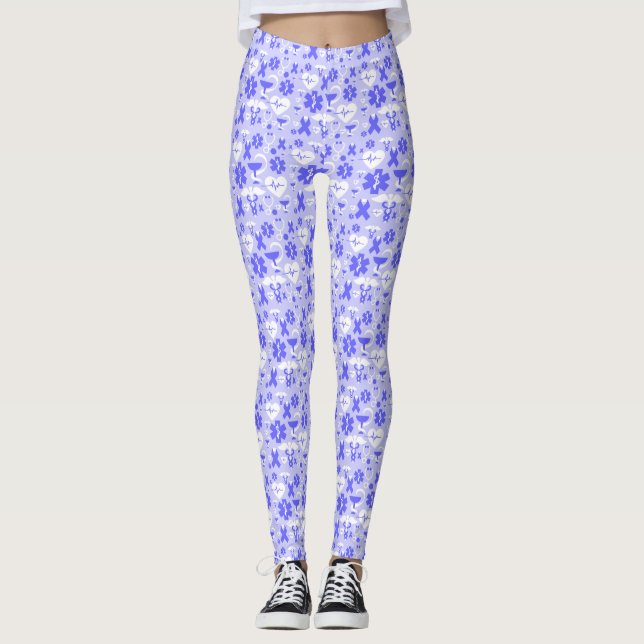Blå vit farmaceut inslag mönster leggings (Framsida)