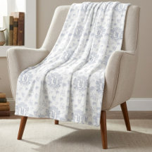Blå Vit Fransk Toile Monogram Namn Mönster
