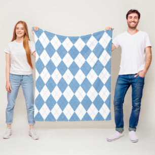 Blå Vit Geometrisk Diamant Argyle Mönster Fleecefilt