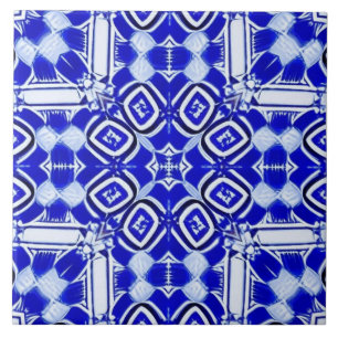 Blå vit geometrisk mosaik kakelplatta
