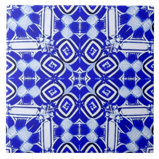 Blå vit geometrisk mosaik kakelplatta (Framsidan)