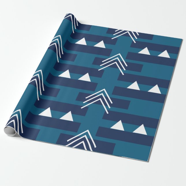 Blå Vit Geometrisk  Presentpapper (Utrullad)