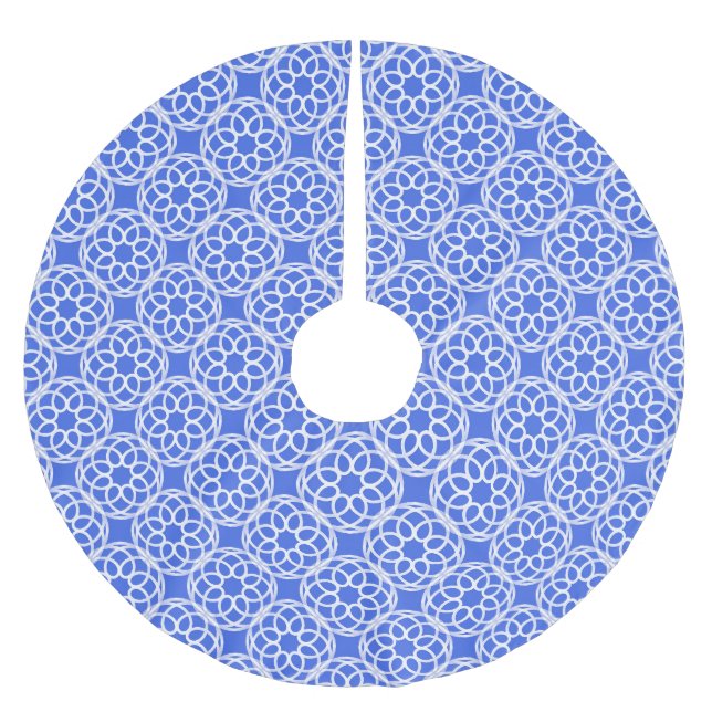 Blå Vit Geometrisk Sömlös Mönster Julgransmatta Borstad Polyester (Framsidan)